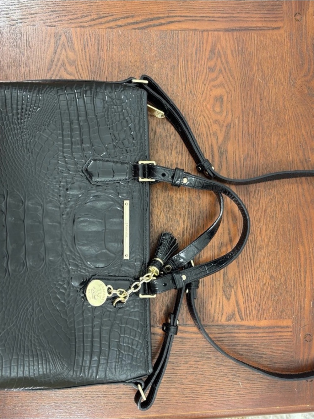 Brahmin Black Croc-Embossed Satchel with Gold Hardware - Picture 5 of 5